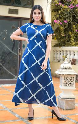 Indigo Printed Cotton A-line Kurti 4