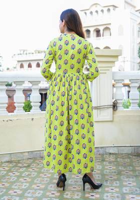 Green Printed Rayon Front Slit Flared Kurti 3