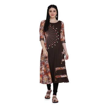 Brown printed rayon ethnic-kurtis 1