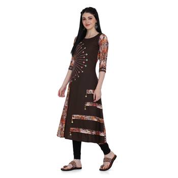Brown printed rayon ethnic-kurtis 3