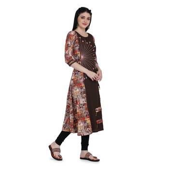Brown printed rayon ethnic-kurtis 4