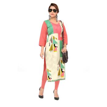 Peach printed crepe ethnic-kurtis 1