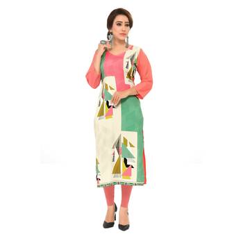 Peach printed crepe ethnic-kurtis 3
