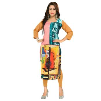 Beige printed crepe ethnic-kurtis 1