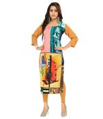 Beige printed crepe ethnic-kurtis