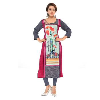 Grey printed crepe ethnic-kurtis 1