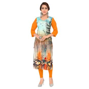 Orange printed crepe ethnic-kurtis 1