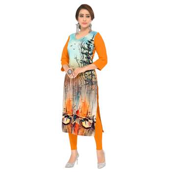 Orange printed crepe ethnic-kurtis 3
