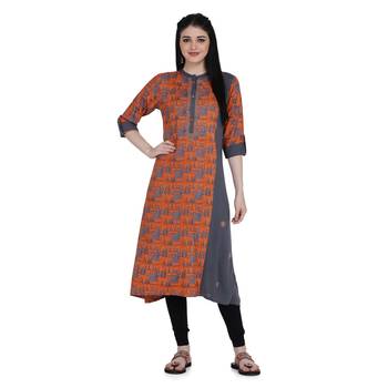 Orange printed rayon ethnic-kurtis 1