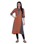 Orange printed rayon ethnic-kurtis