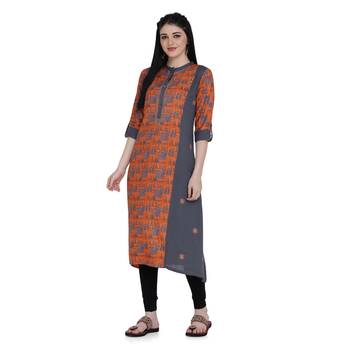 Orange printed rayon ethnic-kurtis 3