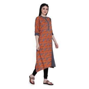 Orange printed rayon ethnic-kurtis 4