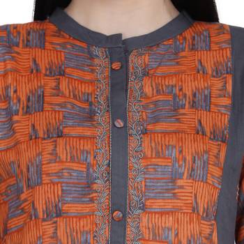 Orange printed rayon ethnic-kurtis 5