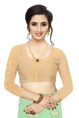 Parrot Green Woven Blended Cotton Saree With Blouse 5