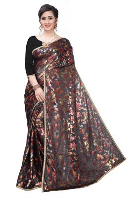 Black woven lycra saree with blouse 1
