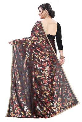 Black woven lycra saree with blouse 2