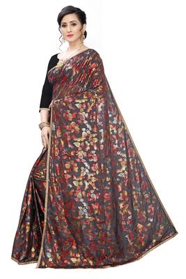 Black woven lycra saree with blouse 3