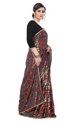 Black woven lycra saree with blouse 4
