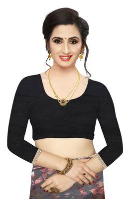 Black woven lycra saree with blouse 5
