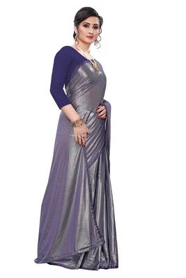 Blue woven lycra saree with blouse 4