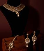 Alloy Glass Tone Glittery Choker Necklace with Earrings & Mang Tika