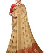 Cream woven cotton silk saree with blouse
