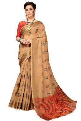 Chiku woven cotton silk saree with blouse 1