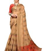 Chiku woven cotton silk saree with blouse