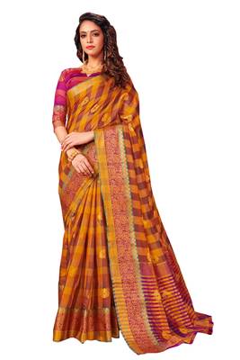 Mustard woven cotton silk saree with blouse 1