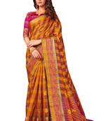 Mustard woven cotton silk saree with blouse