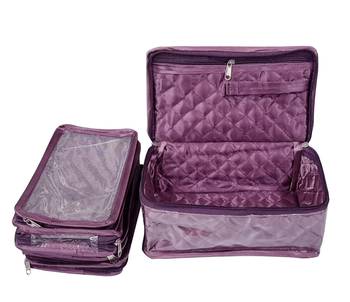 atorakushon Purple Make Up Pouch Jewellery Cosmetic Organizer Necklace Pouches Traveling Kit for Women's set of 2 3