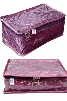 atorakushon Purple Make Up Pouch Jewellery Cosmetic Organizer Necklace Pouches Traveling Kit for Women's set of 2