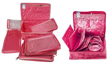 ATORAKUSHON   SATIN PINK MULTIPURPOSE MAKE UP POUCH JEWELLERY COSMETIC ORGANIZER NECKLACE POUCHES TRAVELING KIT set of 2 1