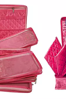 ATORAKUSHON   SATIN PINK MULTIPURPOSE MAKE UP POUCH JEWELLERY COSMETIC ORGANIZER NECKLACE POUCHES TRAVELING KIT set of 2