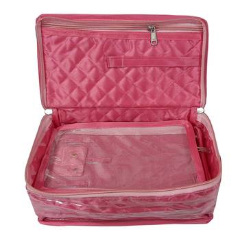 ATORAKUSHON   SATIN PINK MULTIPURPOSE MAKE UP POUCH JEWELLERY COSMETIC ORGANIZER NECKLACE POUCHES TRAVELING KIT set of 2 2