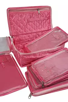 ATORAKUSHON   SATIN PINK MULTIPURPOSE MAKE UP POUCH JEWELLERY COSMETIC ORGANIZER NECKLACE POUCHES TRAVELING KIT set of 2
