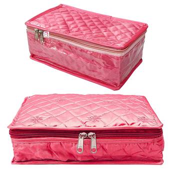 ATORAKUSHON   SATIN PINK MULTIPURPOSE MAKE UP POUCH JEWELLERY COSMETIC ORGANIZER NECKLACE POUCHES TRAVELING KIT set of 2 4
