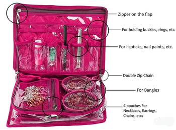 ATORAKUSHON   SATIN PINK MULTIPURPOSE MAKE UP POUCH JEWELLERY COSMETIC ORGANIZER NECKLACE POUCHES TRAVELING KIT set of 2 5