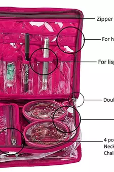 ATORAKUSHON   SATIN PINK MULTIPURPOSE MAKE UP POUCH JEWELLERY COSMETIC ORGANIZER NECKLACE POUCHES TRAVELING KIT set of 2