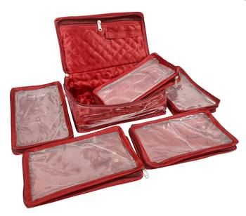 ATORAKUSHON MAROON MAKE UP POUCH JEWELLERY COSMETIC ORGANIZER NECKLACE POUCHES TRAVELING KIT FOR WOMEN'S set of 2 3