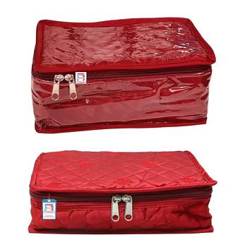 ATORAKUSHON MAROON MAKE UP POUCH JEWELLERY COSMETIC ORGANIZER NECKLACE POUCHES TRAVELING KIT FOR WOMEN'S set of 2 4