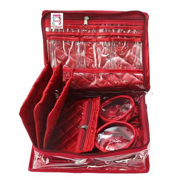 ATORAKUSHON MAROON MAKE UP POUCH JEWELLERY COSMETIC ORGANIZER NECKLACE POUCHES TRAVELING KIT FOR WOMEN'S set of 2 5