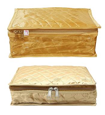 atorakushon Satin Combo Makeup Pouches Cosmetic Necklace Vanity Jewellery Traveling Organizer Storage For Women's gold 2