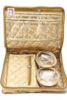 atorakushon Satin Combo Makeup Pouches Cosmetic Necklace Vanity Jewellery Traveling Organizer Storage For Women's gold