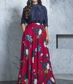 Maroon printed crepe Semi Stitched bridal lehenga