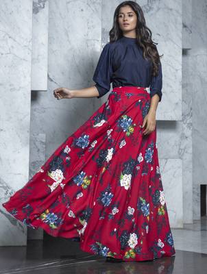 Maroon printed crepe Semi Stitched bridal lehenga 2