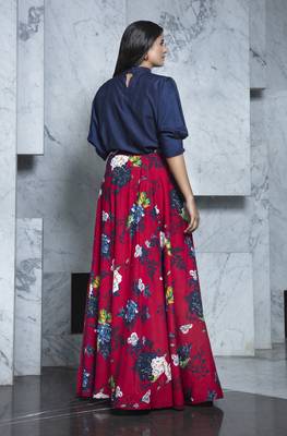 Maroon printed crepe Semi Stitched bridal lehenga 4