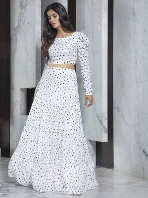 White printed crepe Semi Stitched bridal lehenga 3