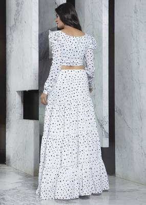 White printed crepe Semi Stitched bridal lehenga 4