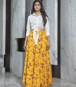 Yellow printed crepe Semi Stitched bridal lehenga